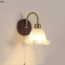 Helnys Glass Pull Chain LED Wall Lights for Hallway Bedroom Stair Fixture