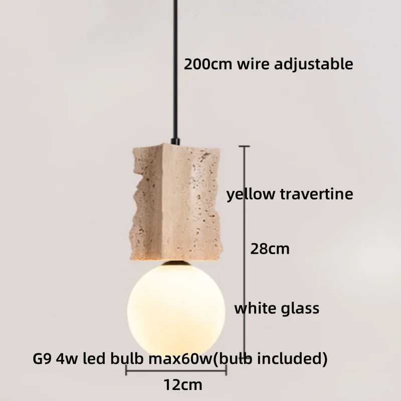 Helnys Yellow Travertine LED Pendant Light - Nordic Modern Hang Lamp