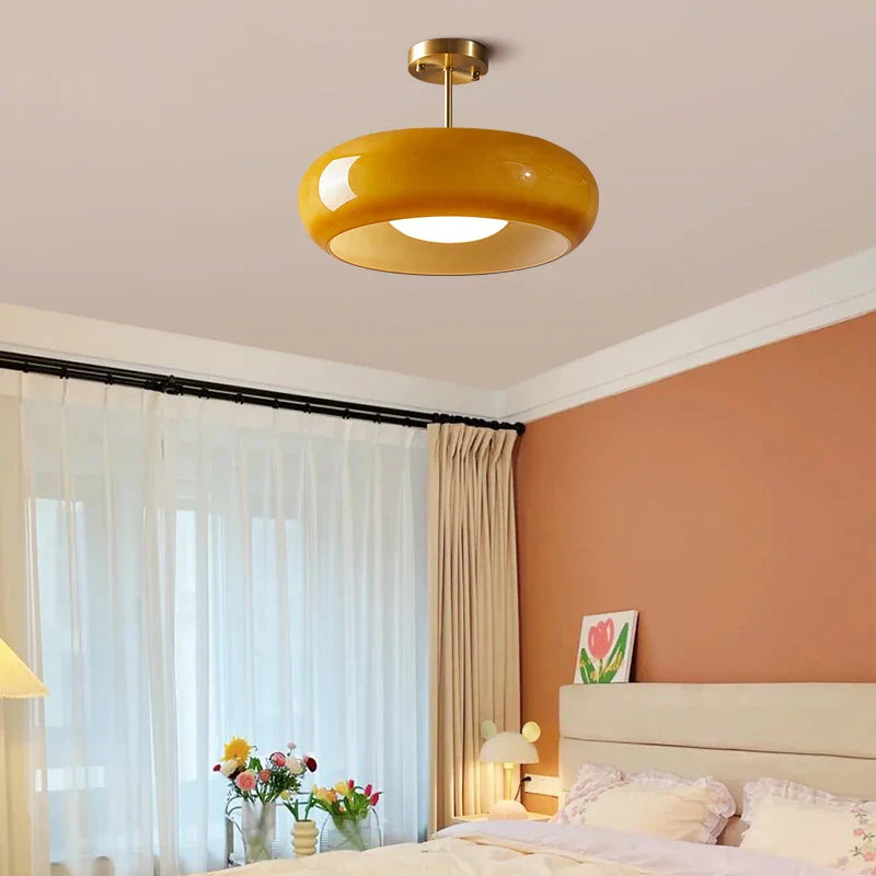 Helnys Yellow Glass LED Pendant Lights 40W Copper Nordic Modern Hanging Lamparas