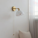 Helnys Copper LED Wall Lamp with Pull Chain Switch & Rotatable Glass Mirror Light