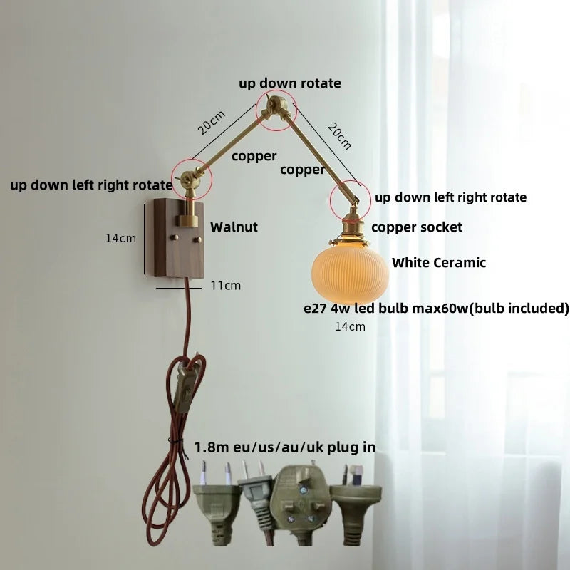 Helnys LED Swing Arm Wall Lamps Nordic Modern Ceramic Stair Light