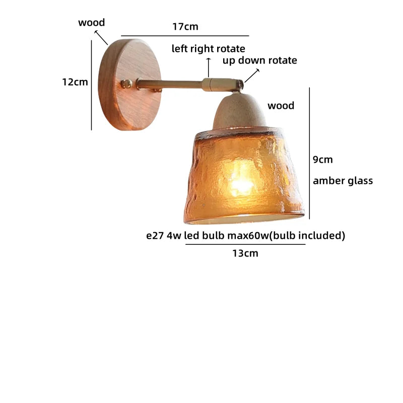 Helnys Amber Glass LED Wall Lamp Sconce for Stair, Living Room, and Makeup Mirror