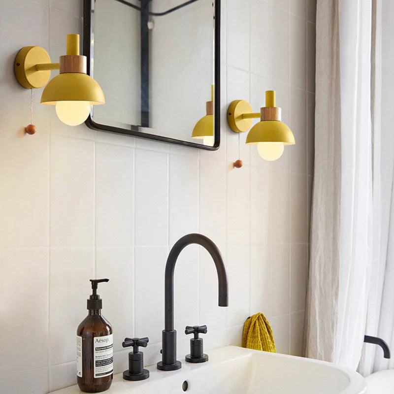 Helnys Wood Sconce LED Wall Lamp with Pull Chain Switch