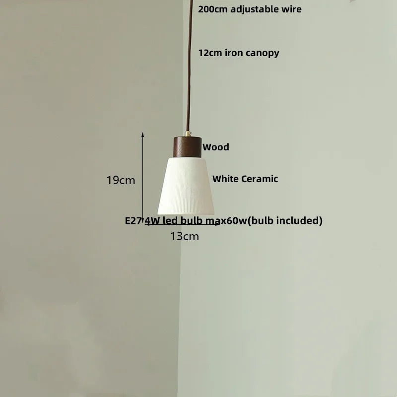 Helnys Minimalism LED Pendant Lamp Ceramic Wood Hanging Light Fixture