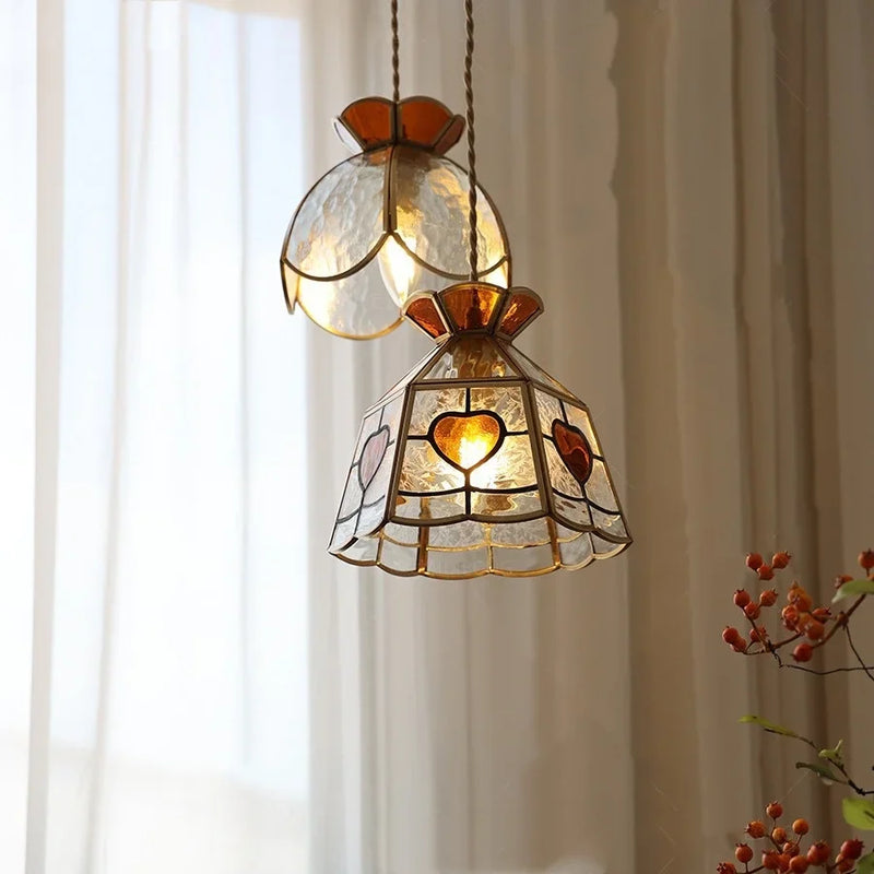 Helnys Flower Glass LED Pendant Lights for Porch Living Room, Nordic Modern Design