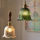 Helnys Nordic Walnut Wood LED Pendant Light Fixture - Modern Glass Lampshade