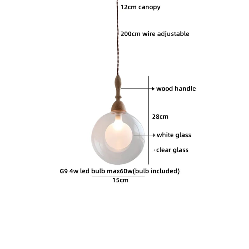 Helnys Glass Ball LED Pendant Chandelier – Nordic Modern Hanging Light for Bedroom, Living & Dining Room