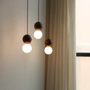 Helnys Wood Glass Balls LED Pendant Chandelier Black Walnut Hanging Lamp