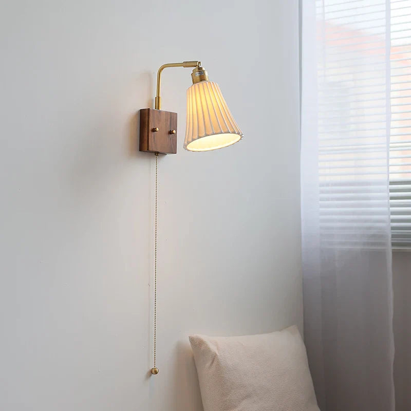 Helnys Glass Ceramic LED Wall Sconce Walnut Wood Modern Rotatable Mirror Light