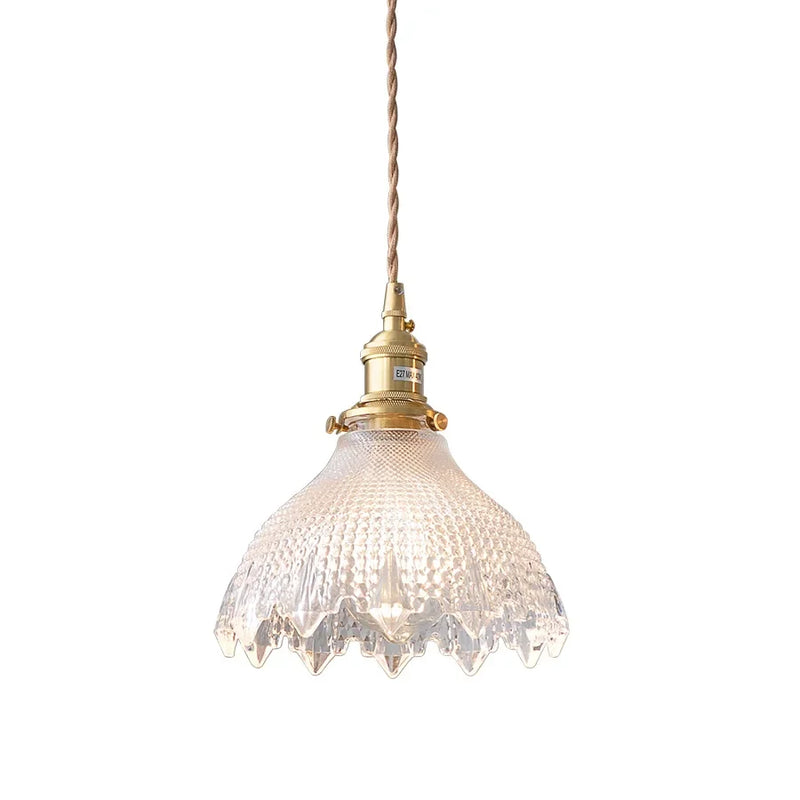 Helnys Green Glass LED Pendant Lamp with Copper Wood Handle for Dinning Living Room