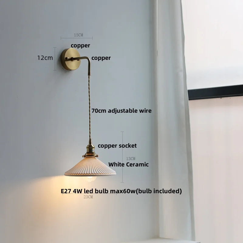 Helnys Nordic LED Wall Light Pull Chain Switch Glass Adjustable Stair Sconce