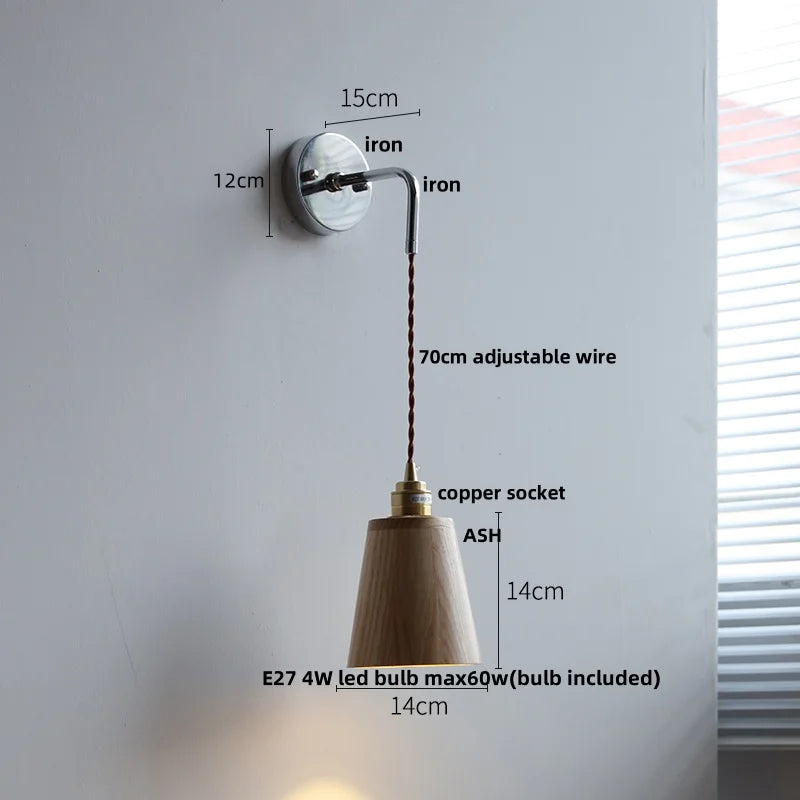 Helnys Walnut Ash LED Wall Lamp Sconce - Adjustable Japanese Style Stair Light Fixtures