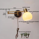 Helnys Swing Arm LED Wall Lamp with Switch - Flexible Glass Iron Design