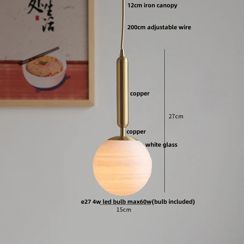 Helnys Amber Glass LED Pendant Light Fixture with Walnut Wood Hanging Lamp Base