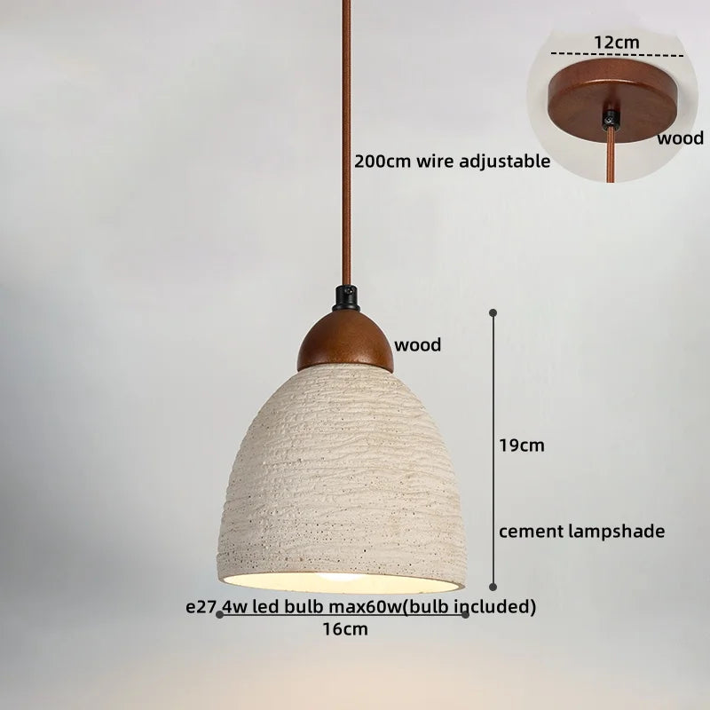 Helnys Wood Cement Mountain LED Pendant Light - Nordic Modern Hang Lamp