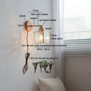 Helnys Square Glass LED Wall Light with Pull Wire Switch & Night Bedside Lamp