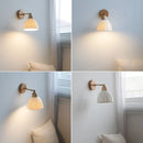 Helnys White Ceramic LED Wall Sconce Lamp Wooden Socket Stair Light Fixtures