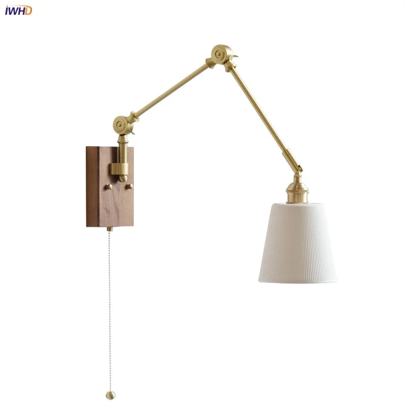 Helnys Wood LED Wall Lights Modern Ceramic Bedside Lamp Sconce