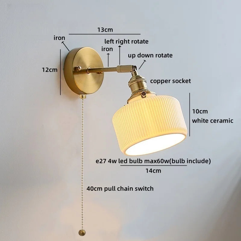 Helnys Ceramic LED Wall Sconce for Home Living Room Bedside Decor