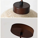 Helnys LED Pendant Light: Japanese Style, Yellow Travertine Wood, Adjustable Wire Hanging Lamp