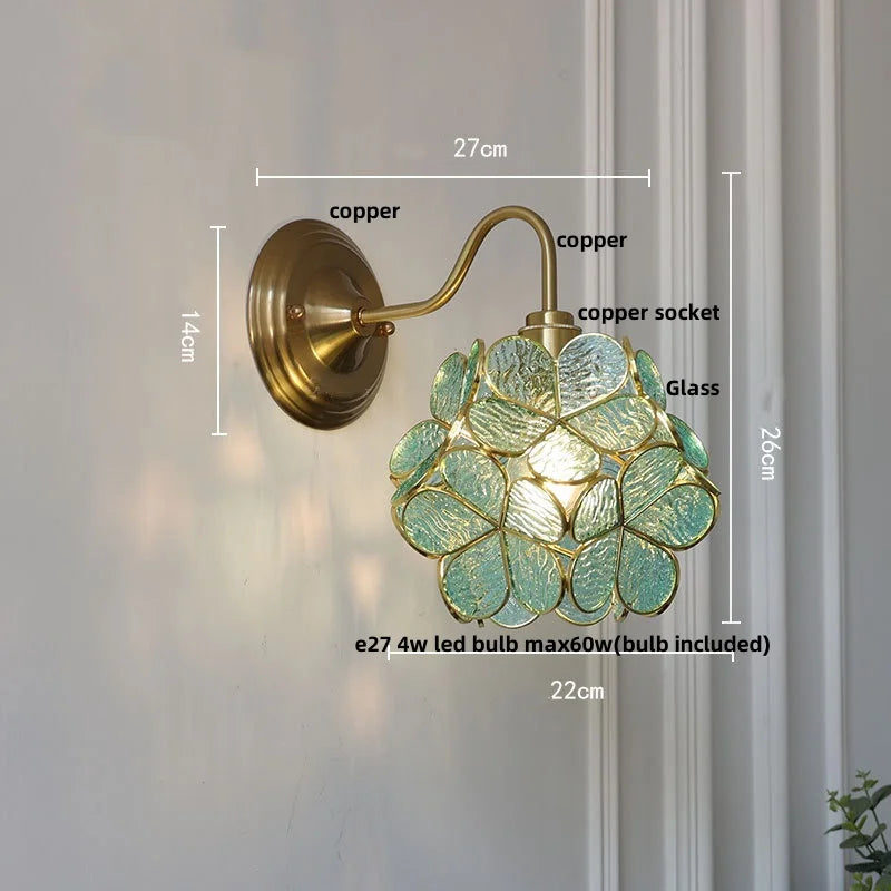 Helnys Vintage Style Blue Flower Glass Wall Sconce LED Lamp