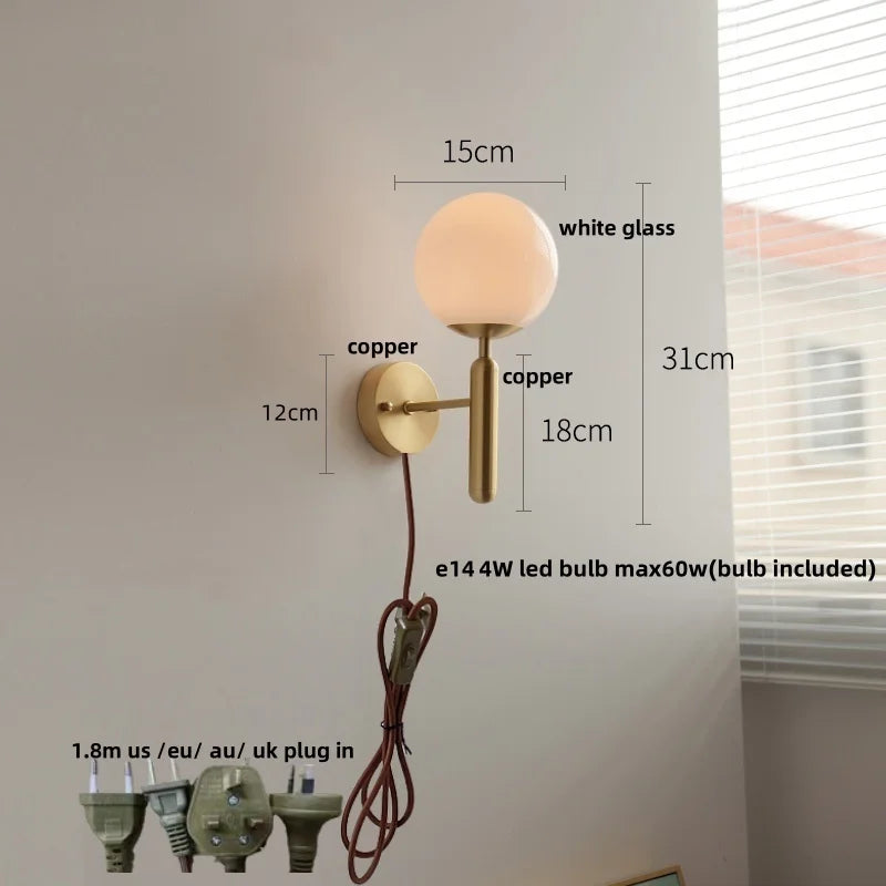 Helnys Copper Base LED Wall Lamp with Pull Chain Switch