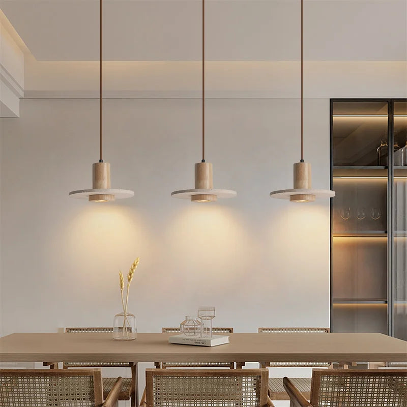 Helnys Wood LED Pendant Lamp Hanging Light Fixture for Restaurant Bar Hotel Decor