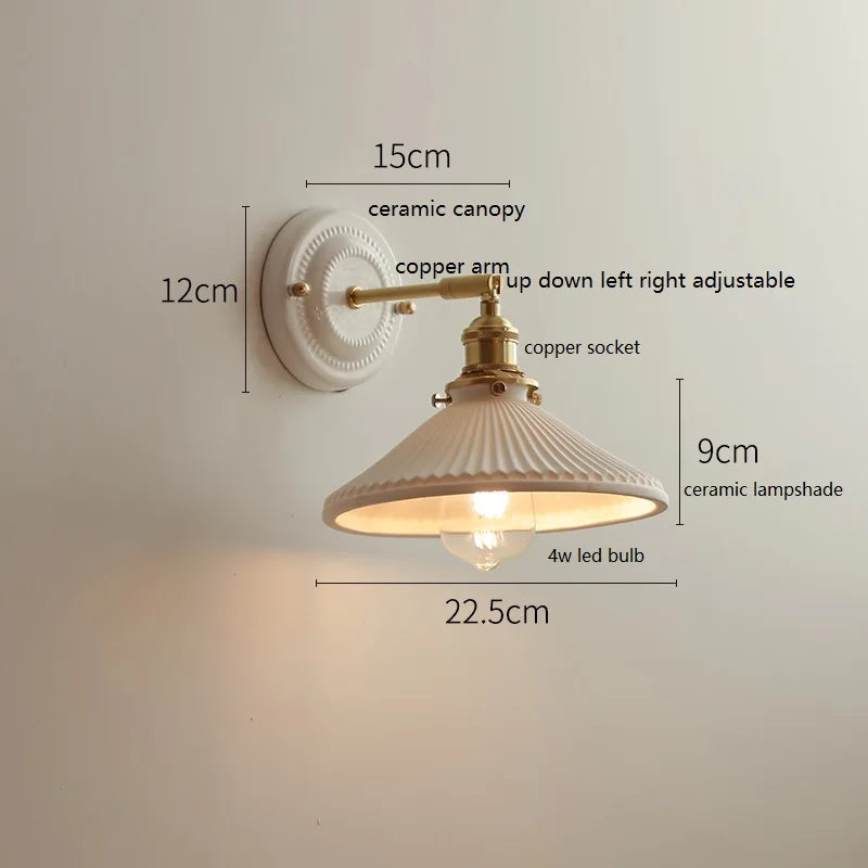 Helnys Modern LED Wall Lamp Ceramic Canopy Copper Arm Socket Indoor Light