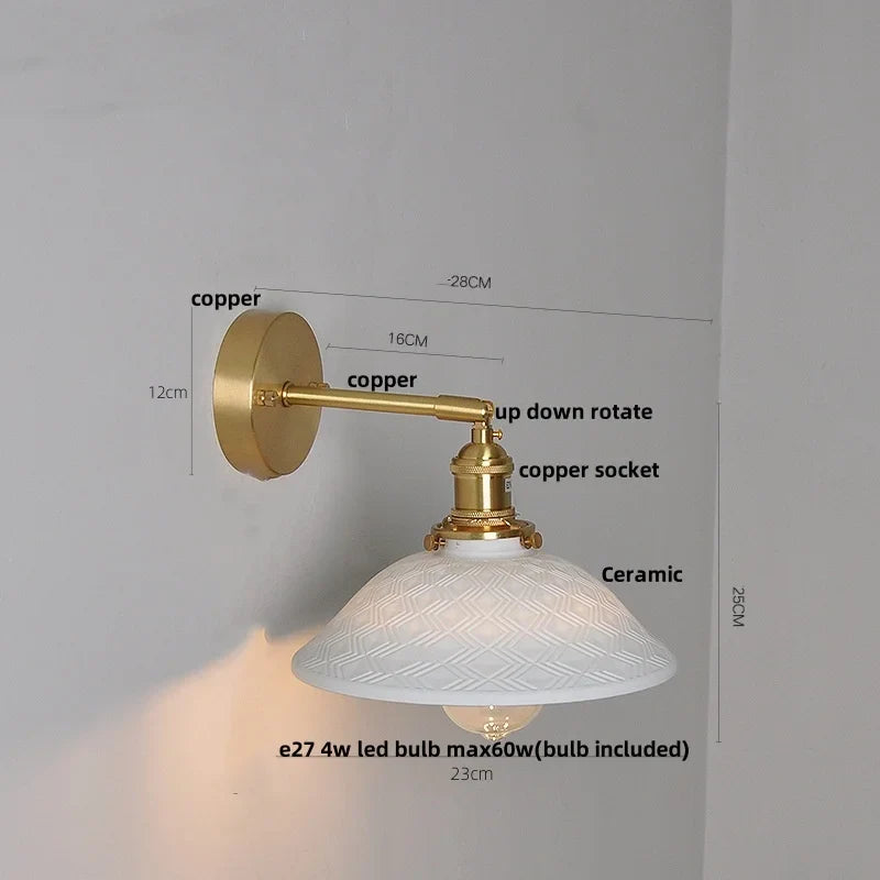 Helnys Nordic LED Wall Light Brass Bedside Lamp Chrome Pull Chain Switch
