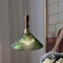 Helnys Walnut Wood LED Pendant Light Fixture with Adjustable Green Glass