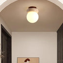 Helnys LED Ceiling Light Wood Base Japan Style Yellow Travertine White Glass
