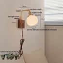 Helnys Globe Ceramic LED Wall Light Walnut Wood Sconce with Pull Chain Switch