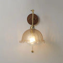 Helnys Amber Glass Wall Lights with Pull Chain Switch and Walnut Canopy