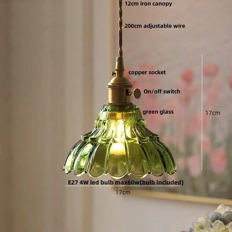 Helnys Flower Glass LED Pendant Lamp, Japan Style Hanging Light Fixtures
