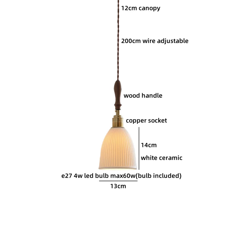 Helnys Ceramic Wood LED Pendant Lights for Restaurant Bedroom Chandelier