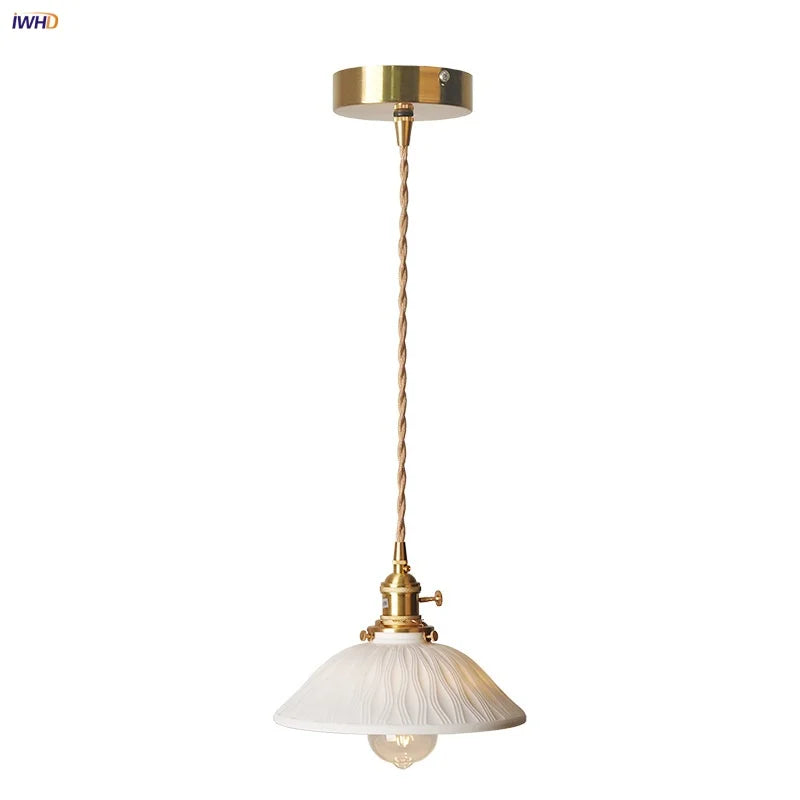 Helnys Copper Ceramic LED Pendant Lights Nordic Modern Walnut Wood Hang Lamp