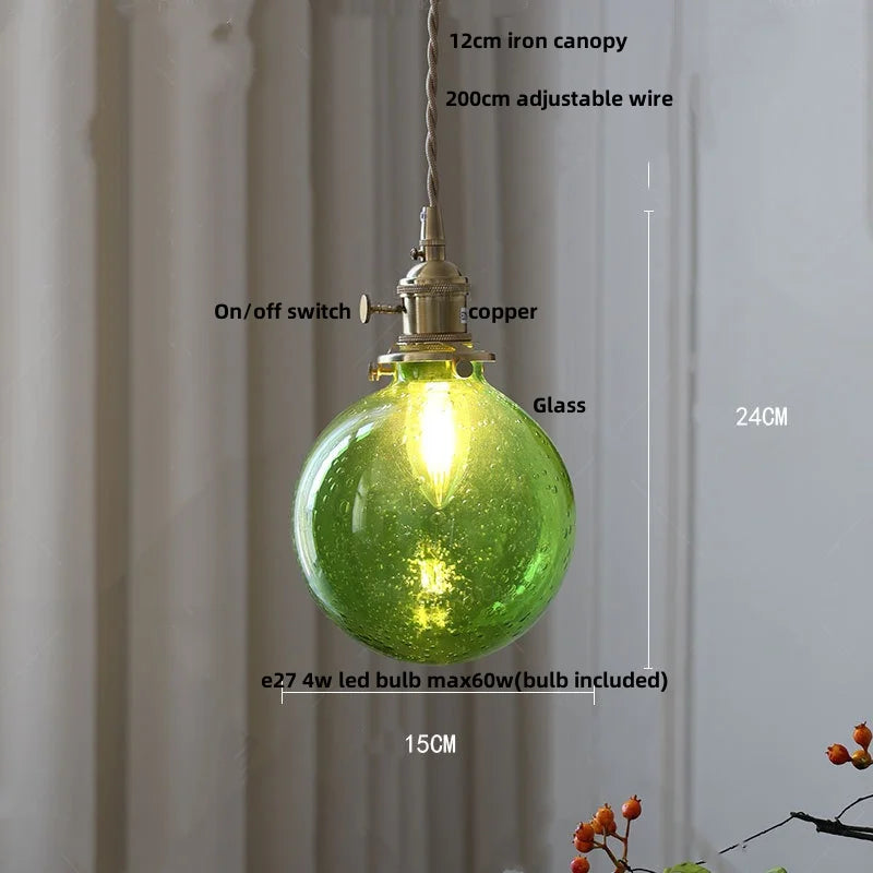 Helnys Nordic LED Glass Pendant Light Fixture with Wood Accent