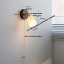 Helnys Nordic Modern Walnut Wood Wall Light with LED, Glass Shade & Pull Chain Switch