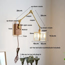 Helnys Cube Glass LED Wall Lamp Sconce with Pull Chain Switch Rotation Wood Arms