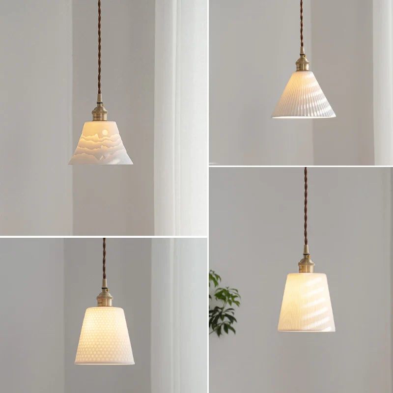 Helnys Nordic Ceramic Copper LED Pendant Lamp for Bedroom Dining Living Room