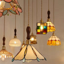 Helnys Copper LED Glass Pendant Lights Tiffany Style Dining Room Fixtures