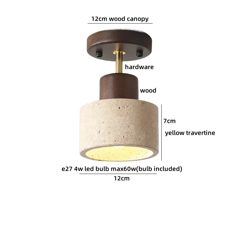 Helnys Yellow Stone Wood LED Ceiling Lamp Modern Nordic Living Room Fixtures