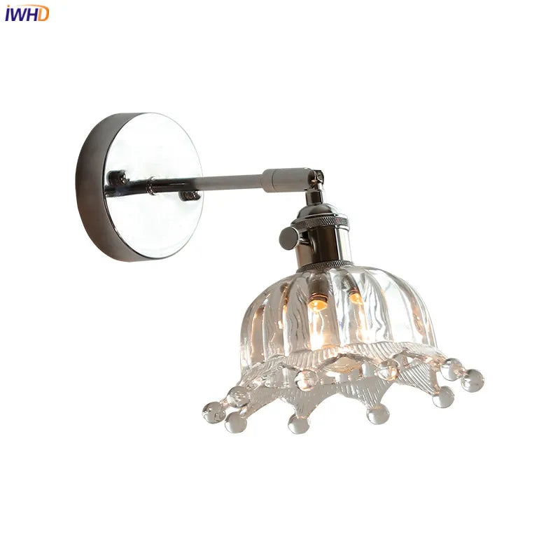 Helnys Clear Glass Silver LED Wall Sconce Iron Arm Adjustable E26 E27 Socket
