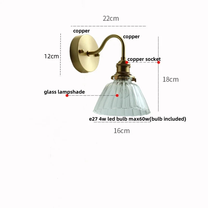 Helnys Nordic Modern Copper Glass Wall Sconce with Pull Chain Switch