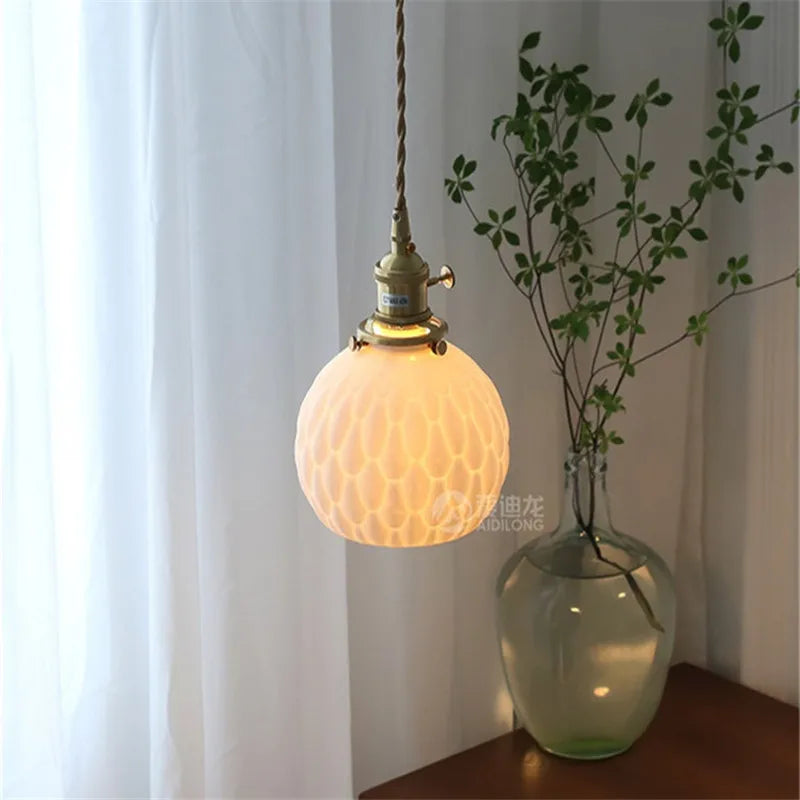 Helnys Ceramic LED Pendant Light - Modern Copper Hanging Lamp