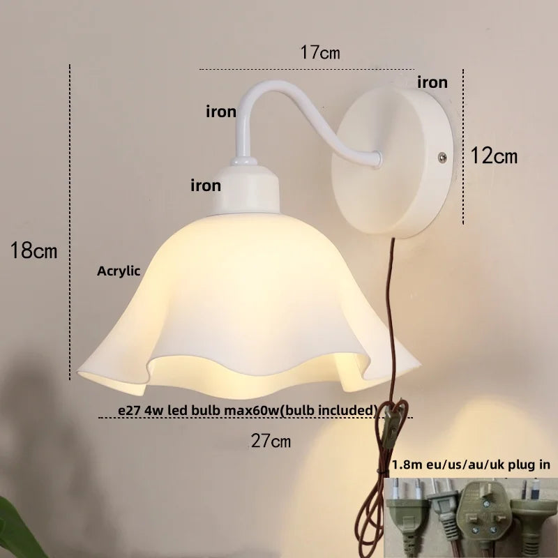 Helnys Glass Iron LED Wall Sconce Pull Chain Switch Stair Light Nordic Fixture