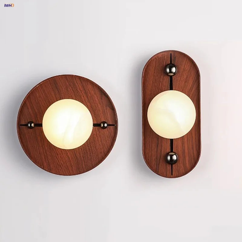Helnys Retro LED Wall Lamp with Marble Lampshade for Living Room, Bedroom, Cafe, Stairway