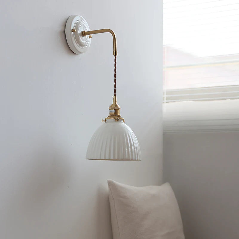 Helnys Ceramic LED Wall Sconce Copper Arm Adjustable Mirror Light
