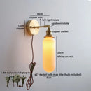 Helnys Nordic LED Wall Light White Umbrella Style Swing Copper Arm Bedside Lamp