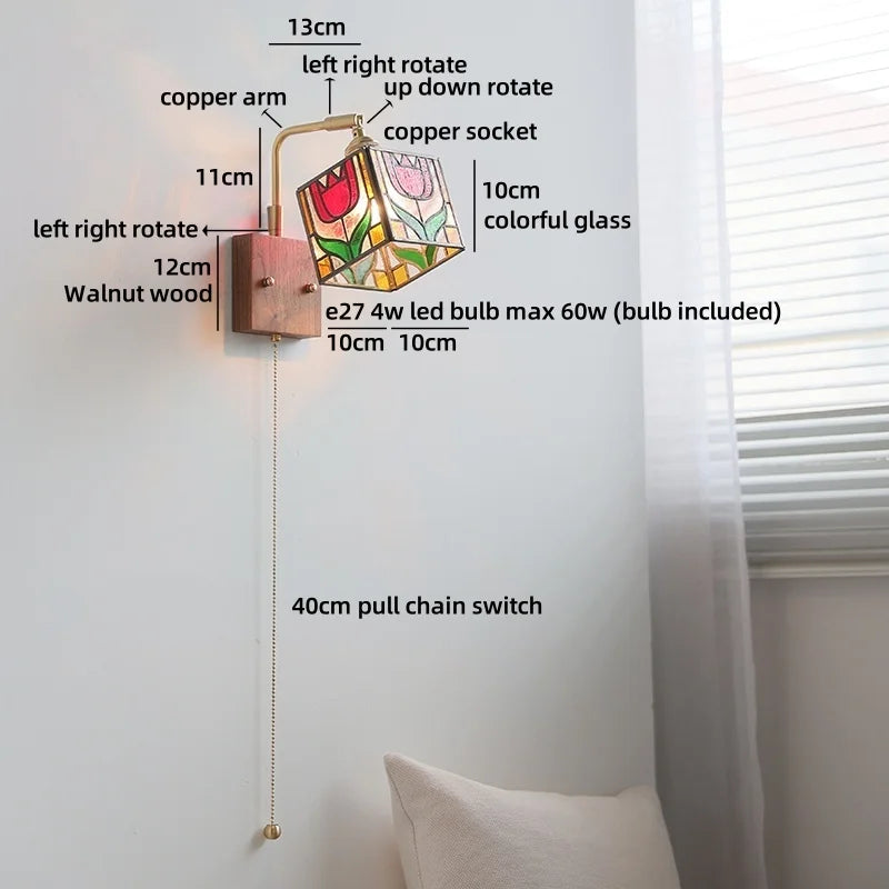 Helnys Square Glass LED Wall Lamp Gold Color Swing Arm Interior Lighting